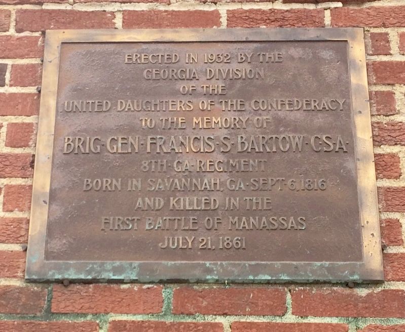 Plaque at old entrance about General Francis Bartow - named on the marker. image. Click for full size.
