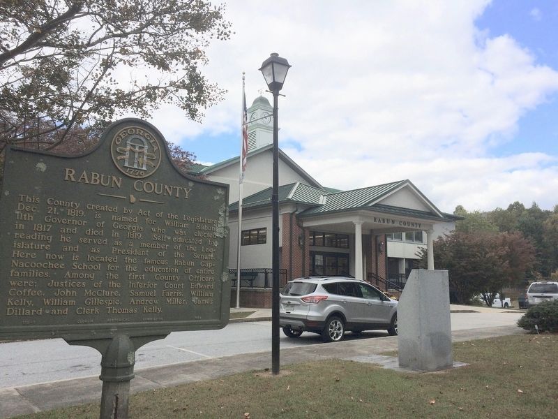The Rabun County Courthouse & nearby Rabun County Marker. image. Click for full size.