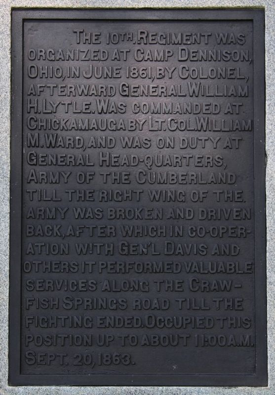 10th Ohio Infantry Marker. Click for full size. 10th Ohio Infantry Marker image. Click for full size.