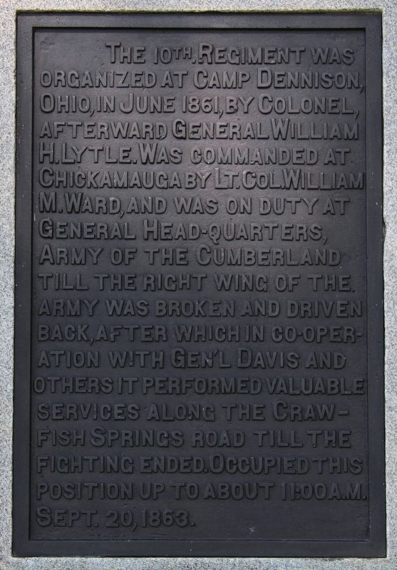 10th Ohio Infantry Marker image. Click for full size.