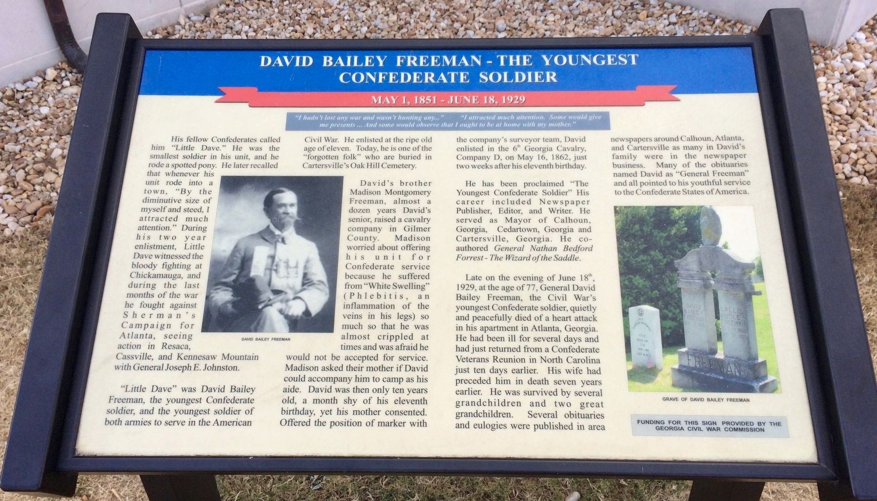 David Bailey Freeman - The Youngest Confederate Soldier Marker image. Click for full size.