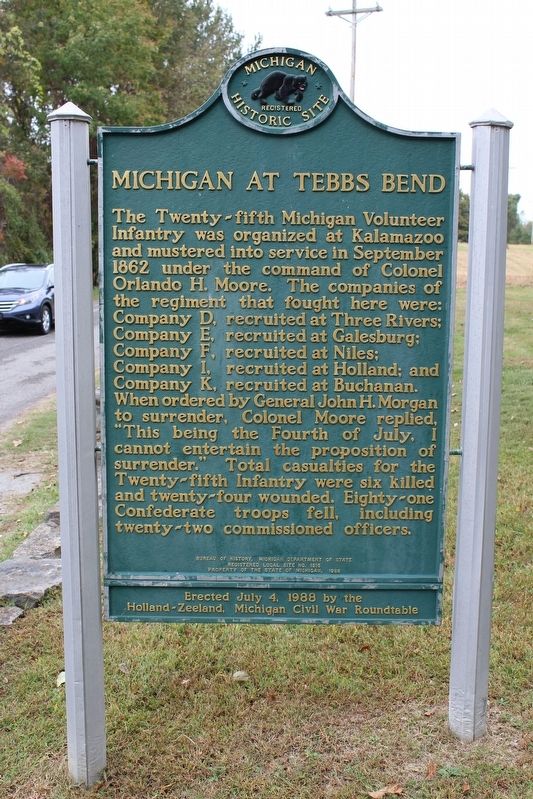 Michigan at Tebbs Bend Marker (Side 2) image. Click for full size.