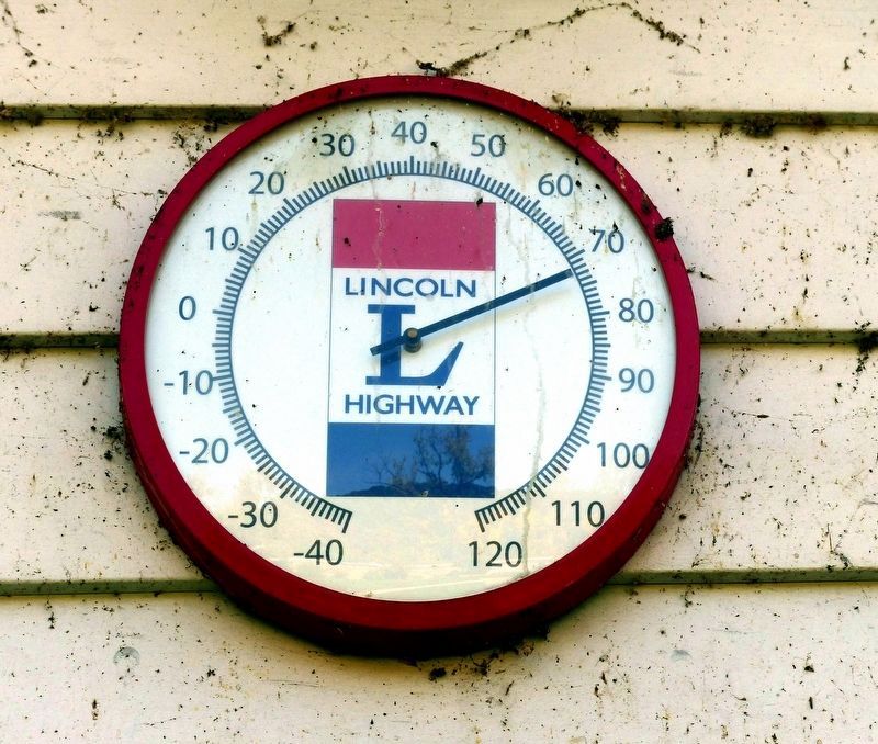 Lincoln Highway Thermometer<br>at Johnston House. Click for full size. Lincoln Highway Thermometer<br>at Johnston House image. Click for full size.