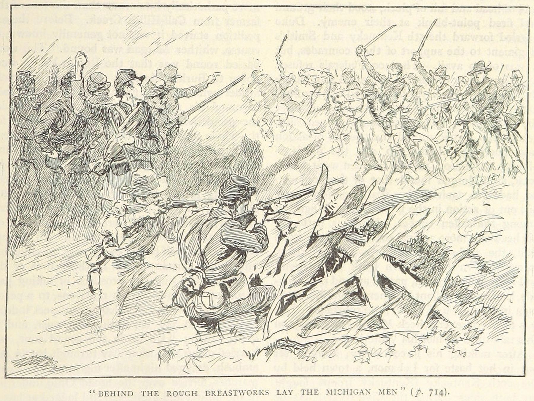 Soldiers of the 25th Michigan Infantry repulse John Hunt Morgan's cavalry.. Click for full size. Soldiers of the 25th Michigan Infantry repulse John Hunt Morgan's cavalry. image. Click for full size.