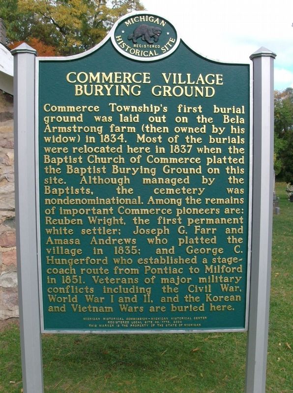 Commerce Village Burying Ground Marker - side 1 image. Click for full size.