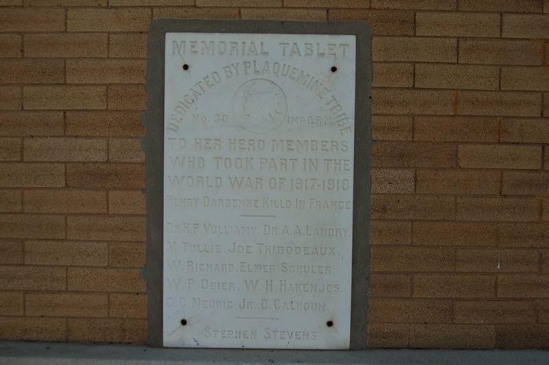 Plaquemine Tribe World War 1 Memorial Tablet Marker image. Click for full size.