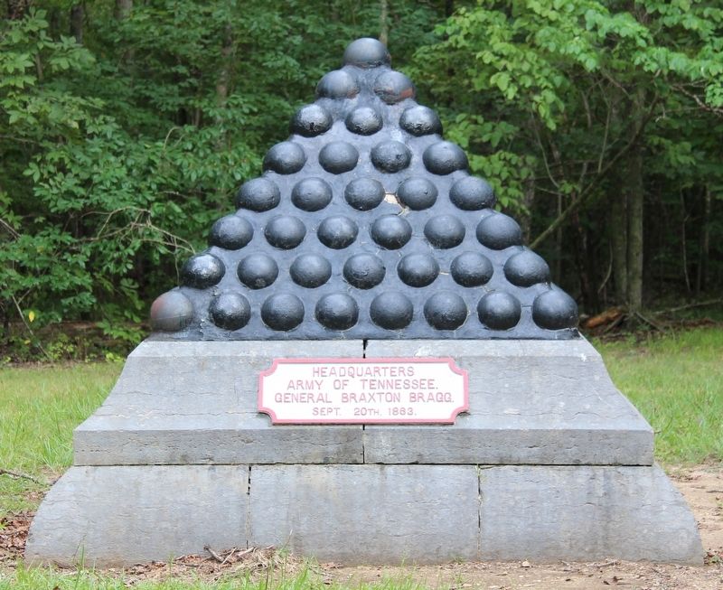 Bragg's Headquarters Shell Monument. Click for full size. Bragg's Headquarters Shell Monument image. Click for full size.