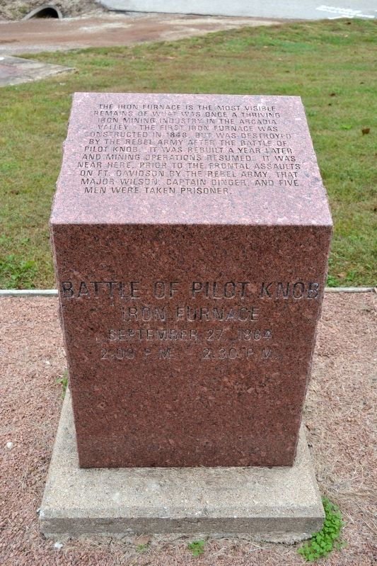 Battle of Pilot Knob — Iron Furnace Marker. Click for full size. Battle of Pilot Knob — Iron Furnace Marker image. Click for full size.