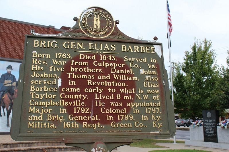 Brig. Gen. Elias Barbee Marker (Side 1) image. Click for full size.