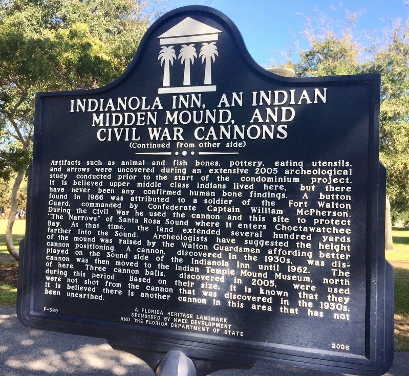 Indianola Inn, An Indian Midden Mound, and Civil War Cannons Marker (Side 2) image. Click for full size.
