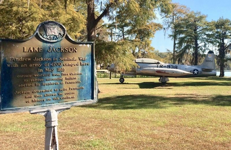 Lake Jackson Marker and static T-38 airplane nearby. image. Click for full size.