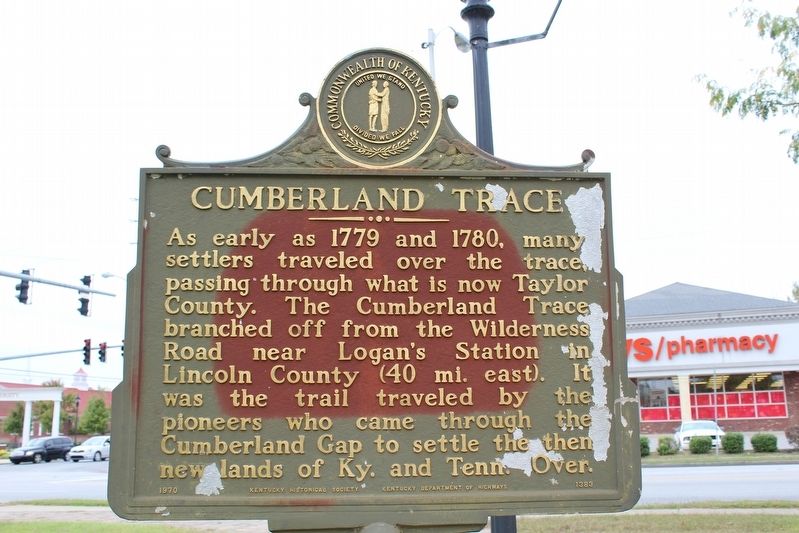 Cumberland Trace Marker (Side 1). Click for full size. Cumberland Trace Marker (Side 1) image. Click for full size.