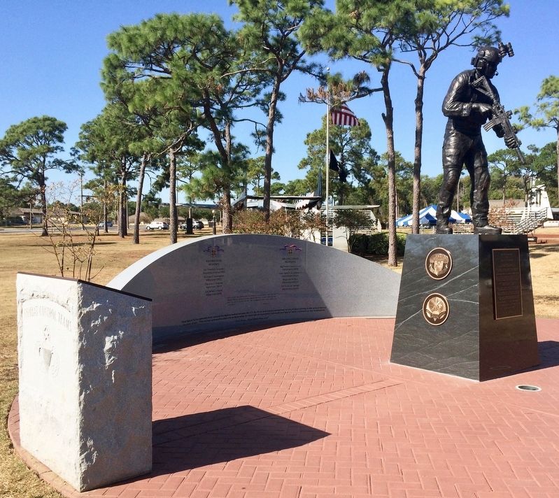 View of statue and Combat Control Team and Air Force Cross memorials. image. Click for full size.