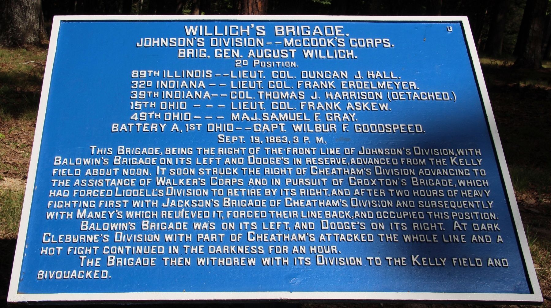 Willich's Brigade. Marker image. Click for full size.