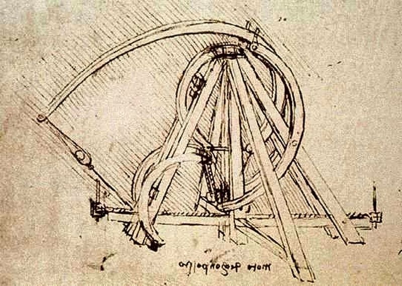 Catapult designed by Leonardo da Vinci image. Click for full size.