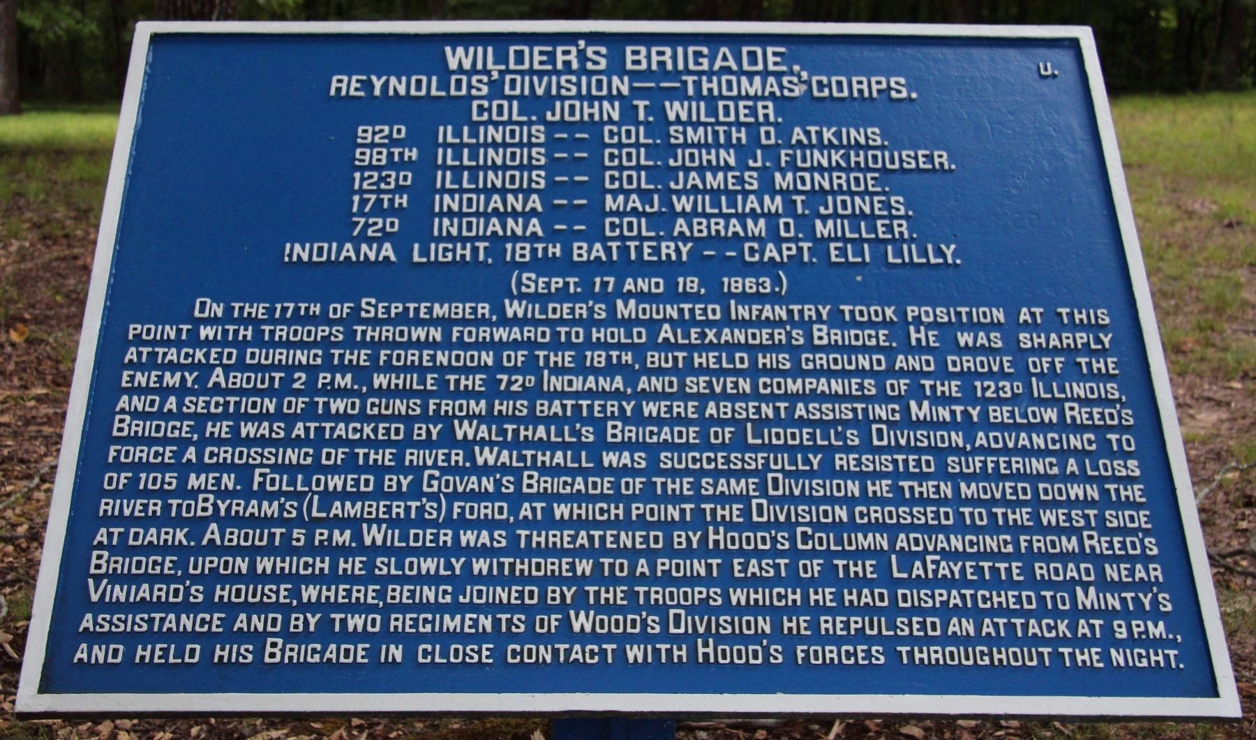 Wilder's Brigade Marker. Click for full size. Wilder's Brigade Marker image. Click for full size.