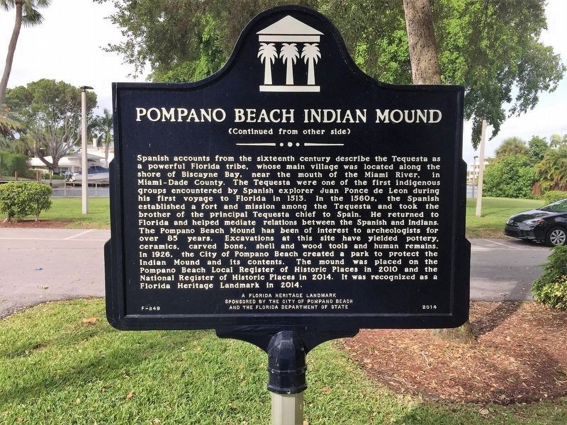 Pompano Beach Indian Mound Marker (side 2) image. Click for full size.
