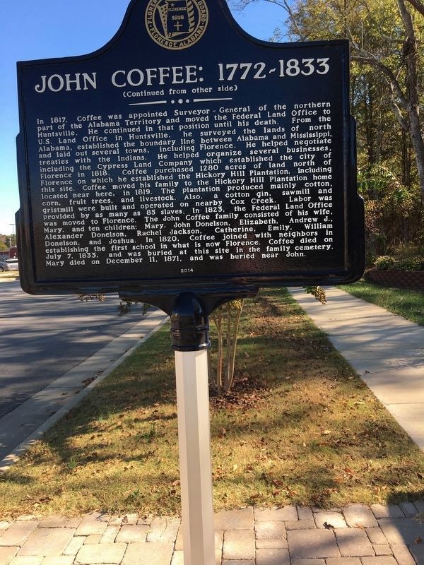John Coffee: 1772~1833 Marker Side 2 image. Click for full size.