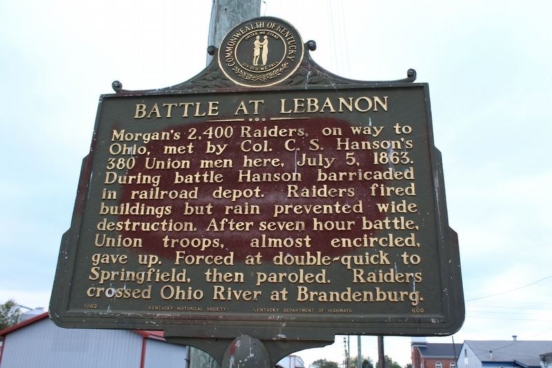 Battle at Lebanon Marker. Click for full size. Battle at Lebanon Marker image. Click for full size.