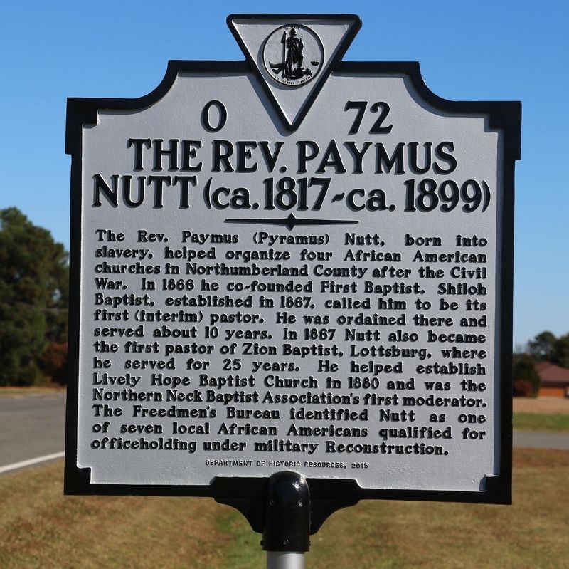 The Rev. Paymus Nutt Marker image. Click for full size.