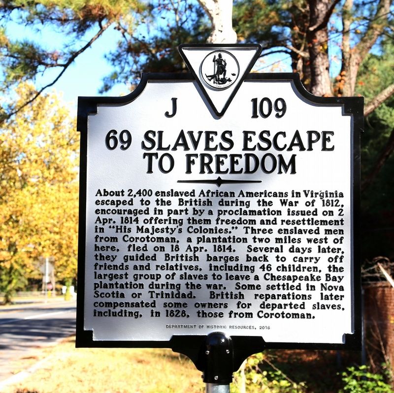 69 Slaves Escape to Freedom Marker image. Click for full size.