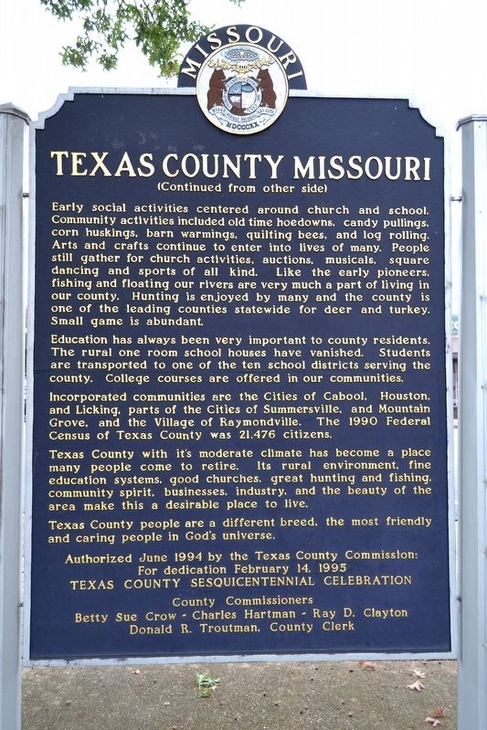 Texas County Missouri Marker image. Click for full size.
