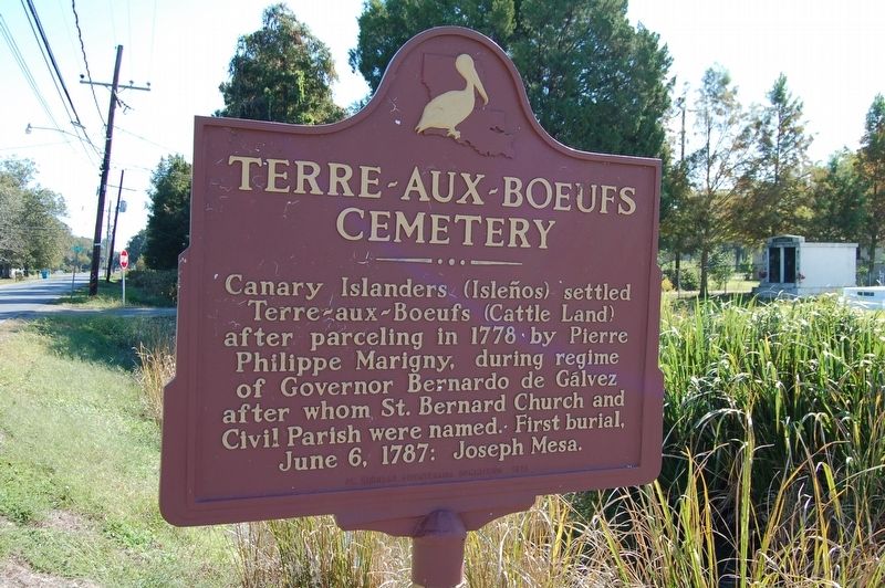 Terre-Aux-Boeufs Cemetery Marker. Click for full size. Terre-Aux-Boeufs Cemetery Marker image. Click for full size.