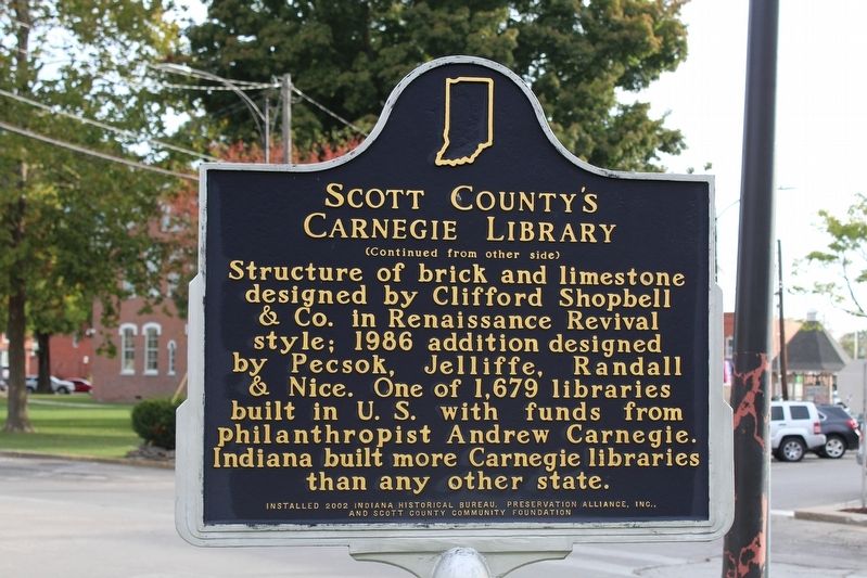 Scott County's Carnegie Library Marker Reverse image. Click for full size.