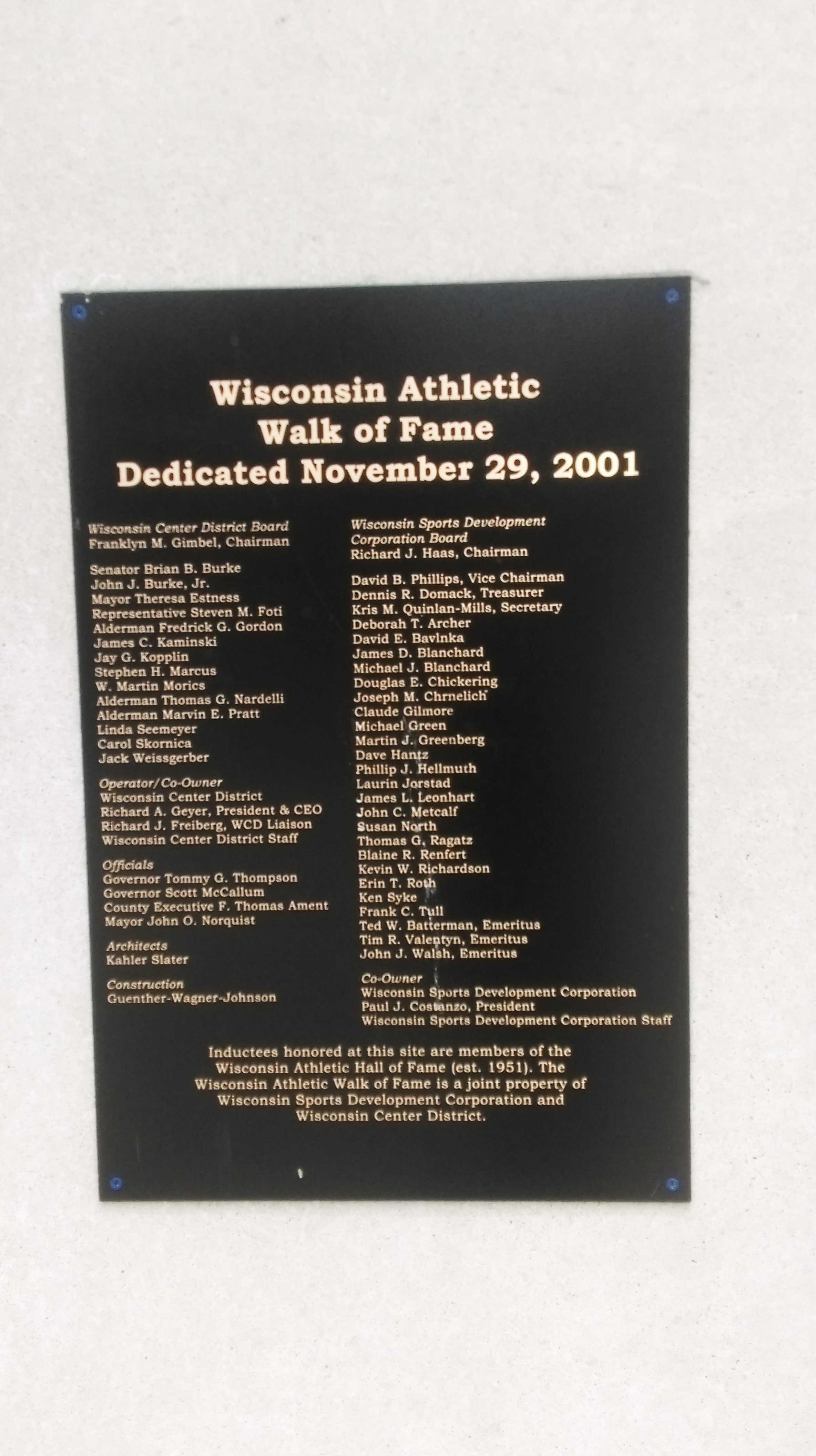 Wisconsin Athletic Hall of Fame Plaque