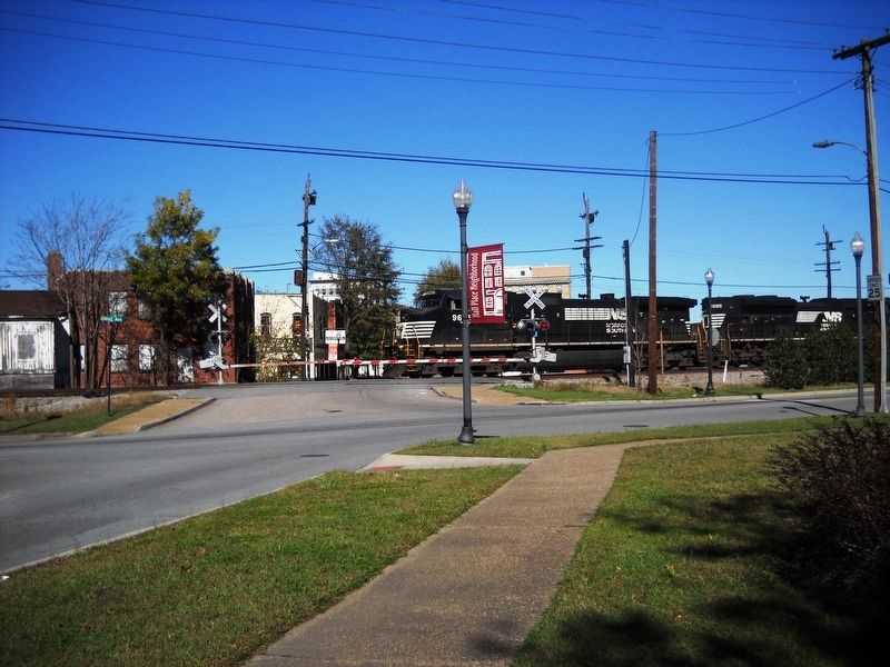 Downtown Suffolk is north of Mr. Peanut across the railroad tracks. image. Click for full size.