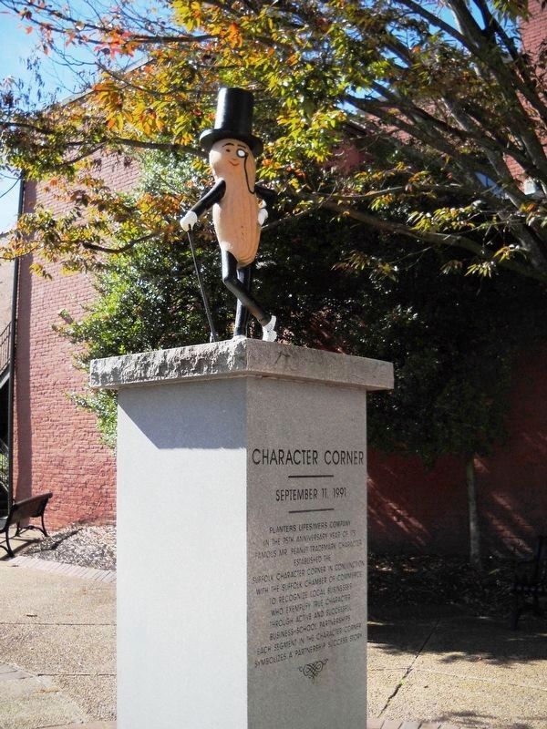 Mr. Peanut statue in downtown Suffolk. image. Click for full size.