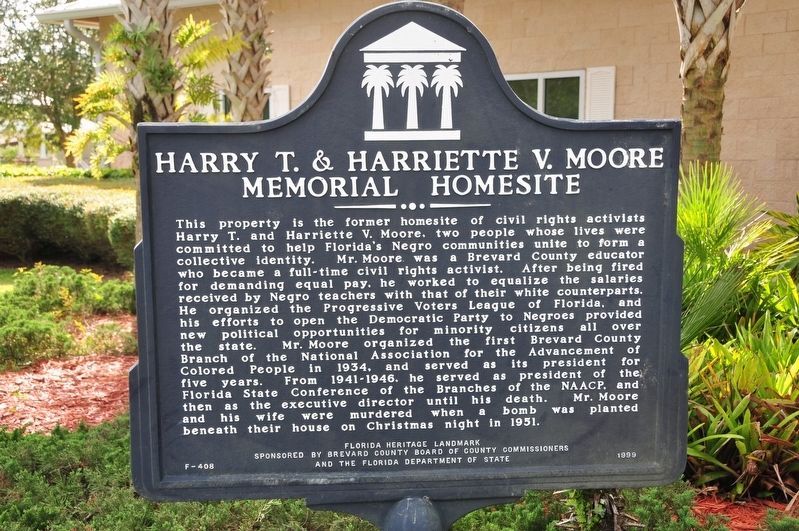 Harry T. & Harriette V. Moore Memorial Homesite Marker image. Click for full size.