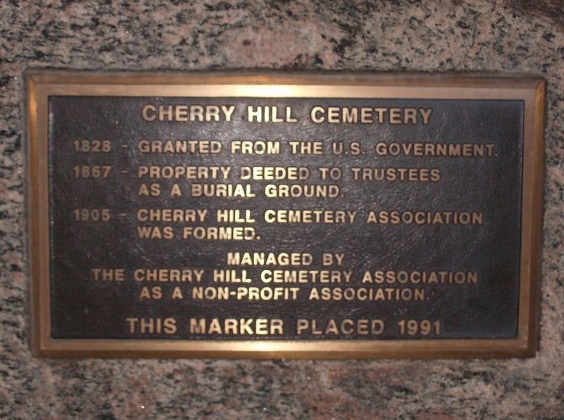 Cherry Hill Cemetery Marker. Click for full size. Cherry Hill Cemetery Marker image. Click for full size.