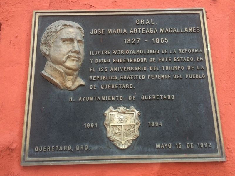General José María Arteaga Magallanes additional marker on western cemetery wall. image. Click for full size.