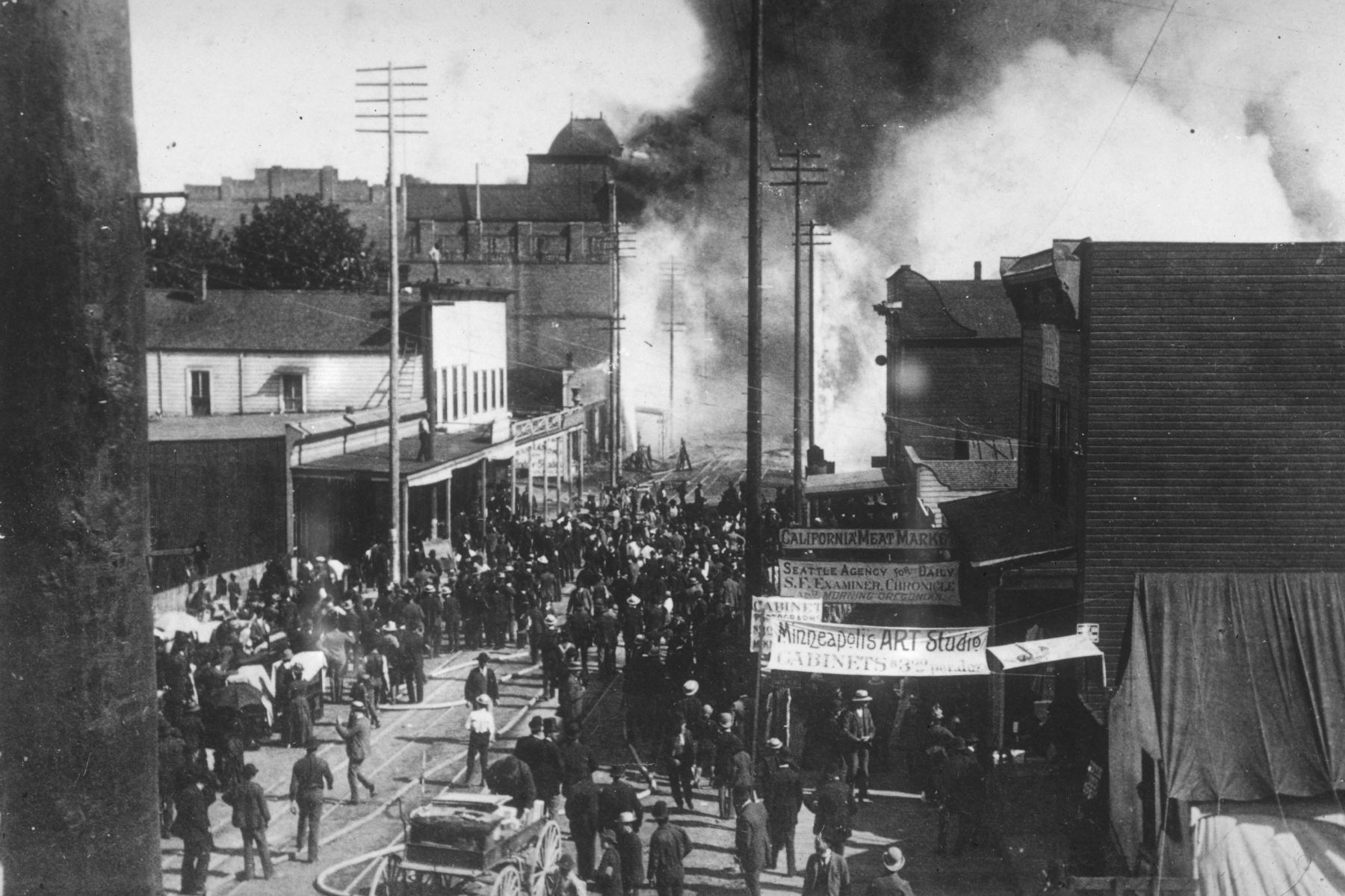 Seattle's <i>Great Fire 1889 - Looking south down Front Street (now 1st Avenue) from Spring Street</i> image. Click for full size.