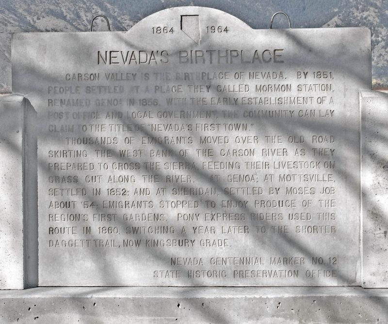 Nevada's Birthplace Marker image. Click for full size.