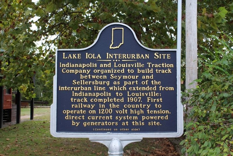 Lake Iola Interurban Site Marker (Side 1) image. Click for full size.