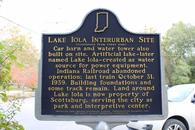 Lake Iola Interurban Site Marker (Side 2) image. Click for full size.