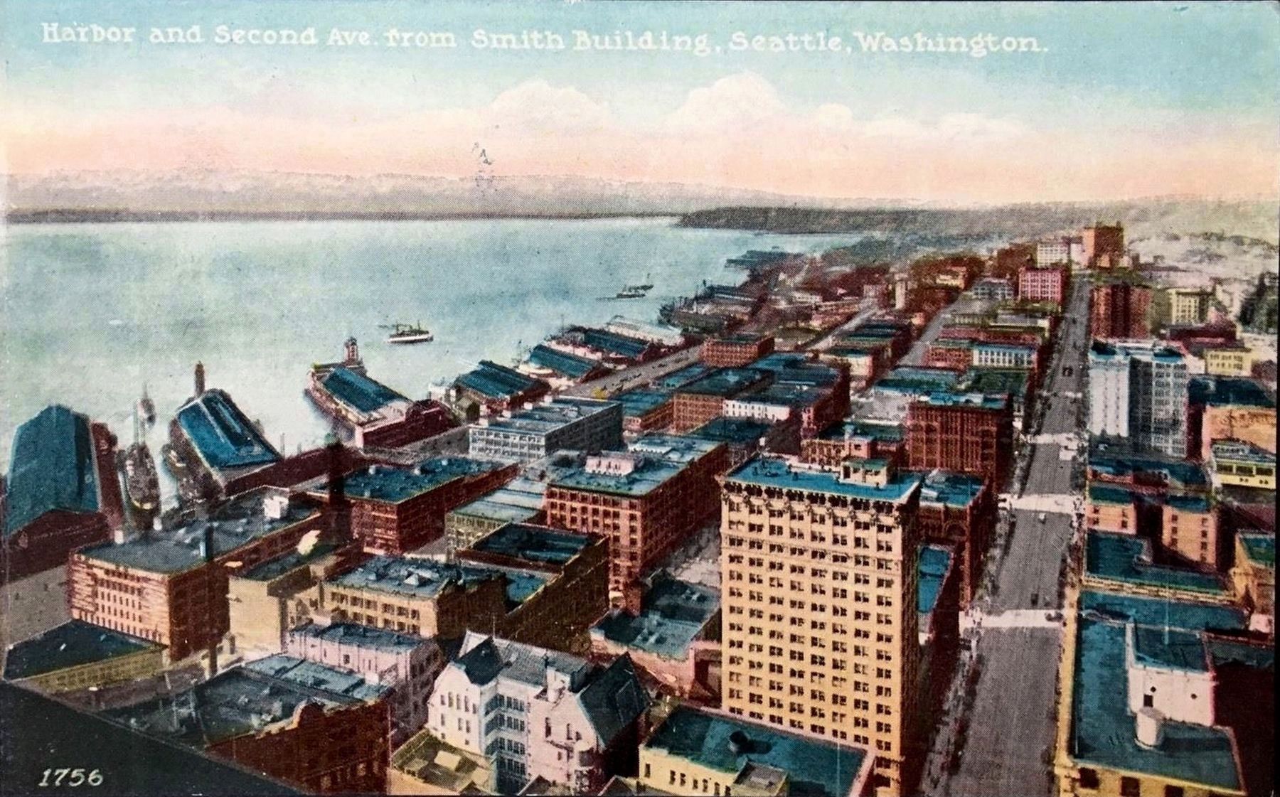 <i>Harbor and Second Ave. from Smith Building, Seattle, Washington</i> image. Click for full size.
