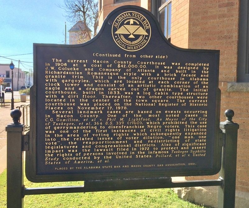 Macon County Legal Milestone Marker (Reverse). Click for full size. Macon County Legal Milestone Marker (Reverse) image. Click for full size.