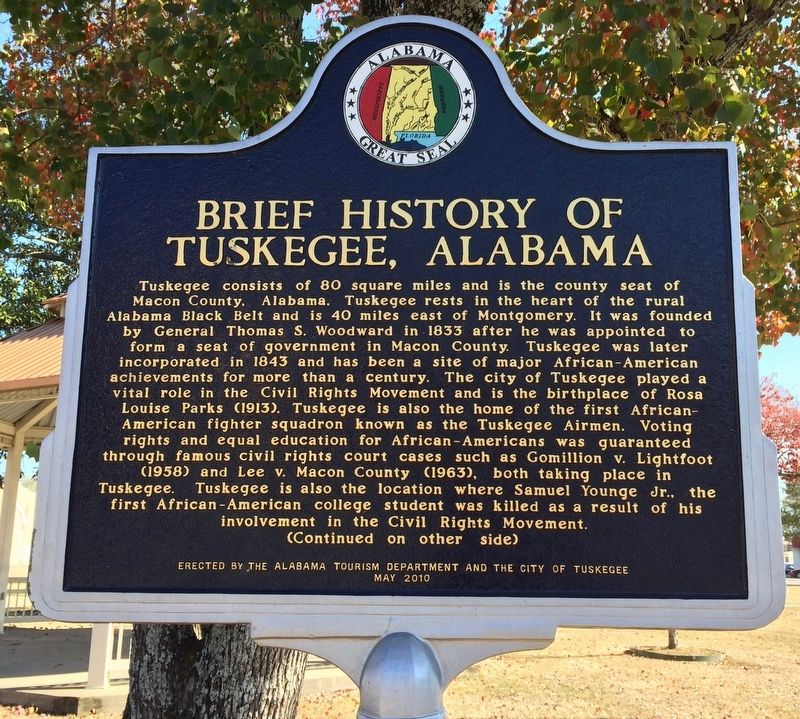 Brief History of Tuskegee, Alabama Marker (Front) image. Click for full size.