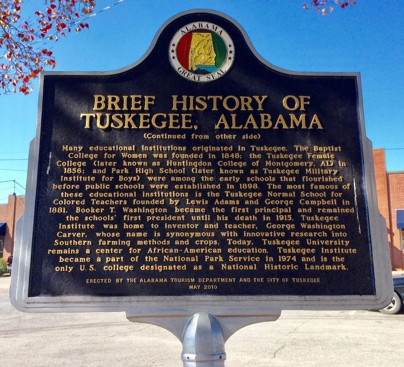 Brief History of Tuskegee, Alabama Marker (Reverse) image. Click for full size.
