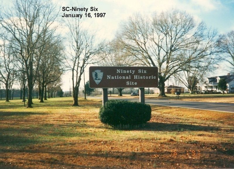 Sign at the entrance to Ninety Six National Historic Site. Click for full size. Sign at the entrance to Ninety Six National Historic Site image. Click for full size.