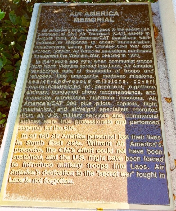 Air America Memorial Marker. Click for full size. Air America Memorial Marker image. Click for full size.
