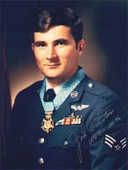 Airman First Class John Lee Levitow wearing the Medal of Honor. image. Click for full size.