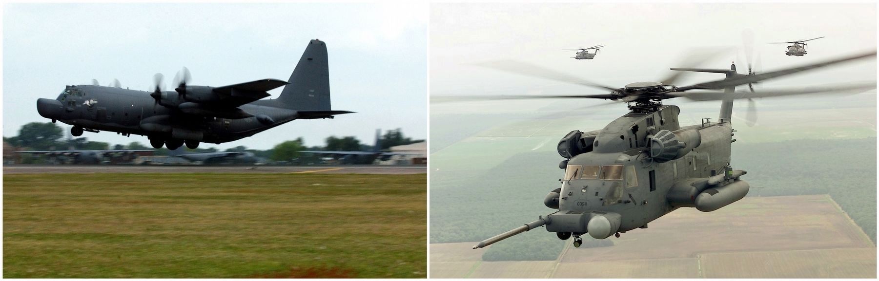 MC-130H (left) and a MH-53J (right). image. Click for full size.