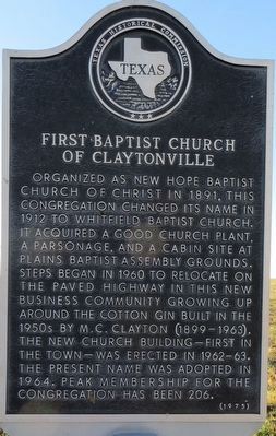 First Baptist Church of Claytonville Marker image. Click for full size.