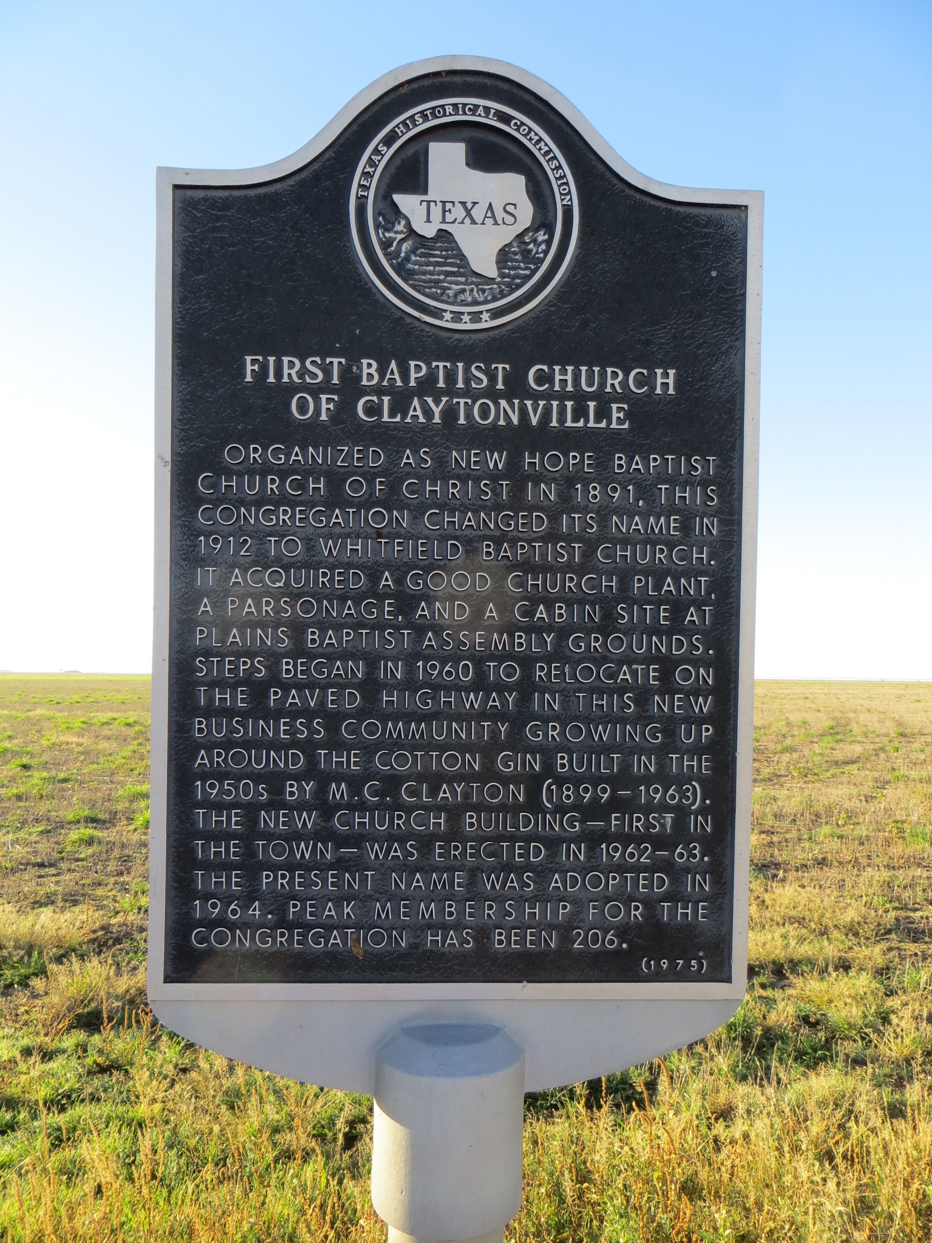 First Baptist Church of Claytonville Marker