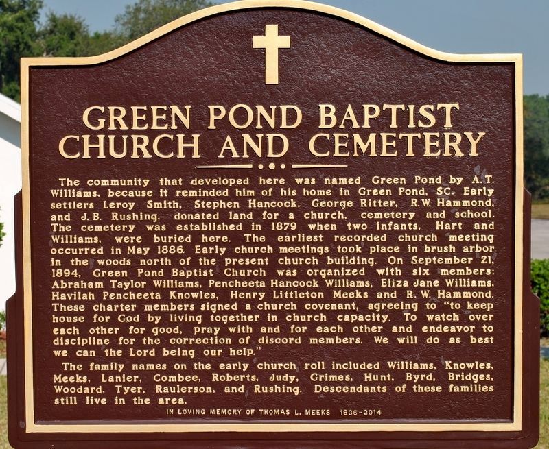 Green Pond Baptist Church and Cemetery Marker image. Click for full size.