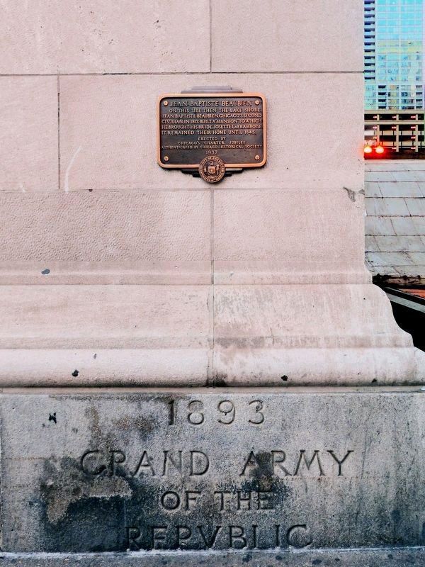 Jean Baptiste Beaubien Marker<br>& The GAR Cornerstone. Click for full size. Jean Baptiste Beaubien Marker<br>& The GAR Cornerstone image. Click for full size.